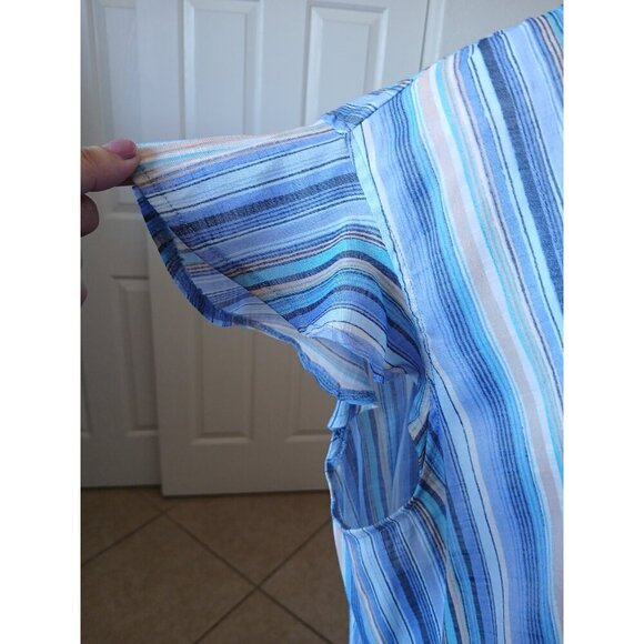 Cocomo Womens Blouse XL Blue Striped Flutter Sleeve Office Career Casual - Picture 6 of 15